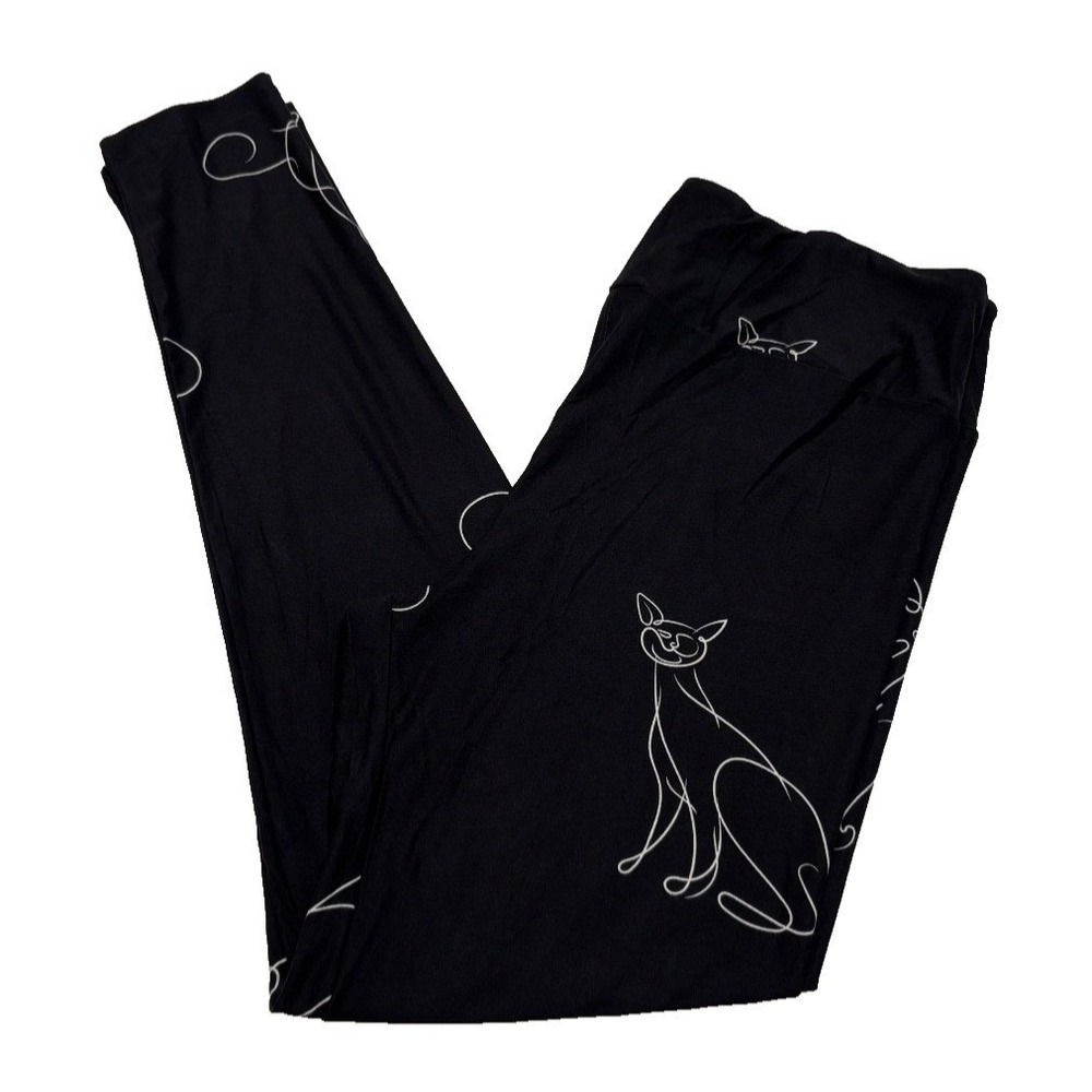 LuLaRoe Womens Leggings Size TC Black White Cats Stencil Kitten Tall Curvy NWT